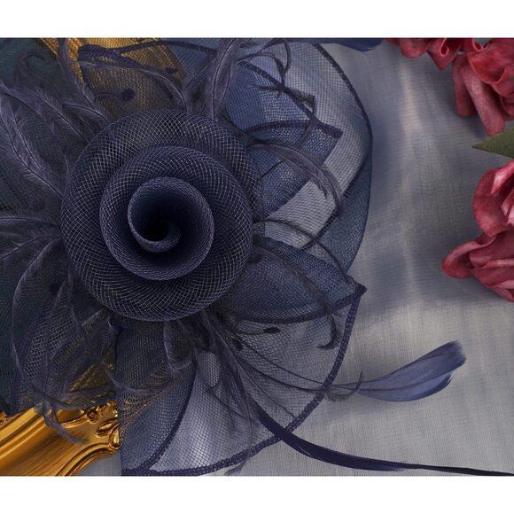 9985 Fascinators For Women With Feather Mesh Veil Headband Bridal Wedding main image 5